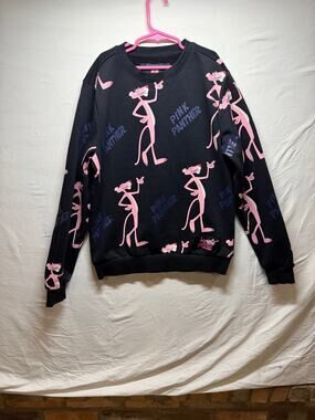Pink Panther Unisex XS Black All Over Print Fleece Sweatshirt